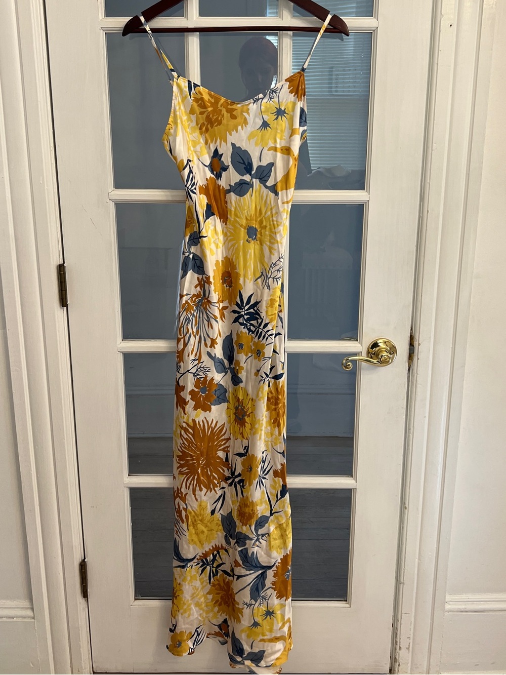 REFORMATION Women’s Parma 100% Silk Floral Slip Maxi Dress XS Yellow Blue